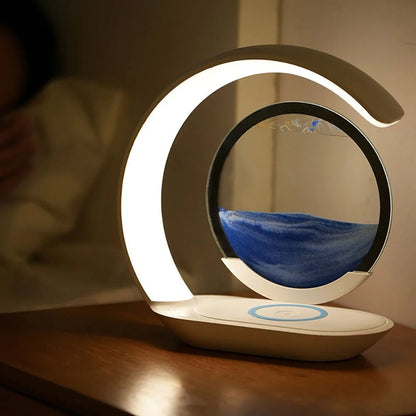 Wireless Quicksand Table Lamp – A Mesmerizing Hourglass Night Light with USB Wireless Charging. The Perfect Blend of Art & Function for Relaxing Office & Room Décor