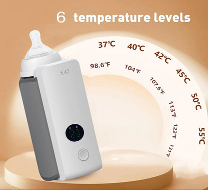 Portable Bottle Warmer – Rechargeable Heater with 6 Temp Levels & Display for Breast Milk & Baby Feeding