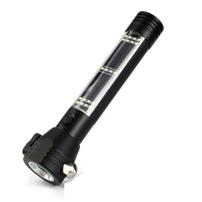 Tactical Solar Flashlight – 10-in-1 USB Rechargeable Survival Tool with SOS Alarm, Glass Breaker & Camping Emergency Kit