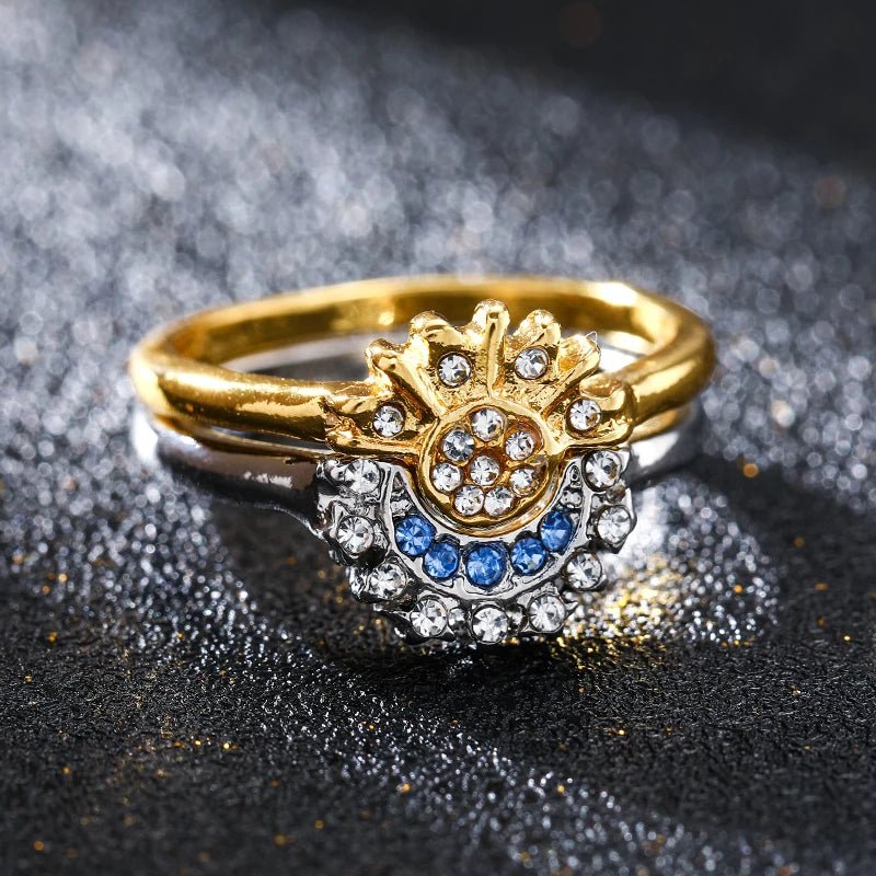 Women Sun and Moon Ring Set – Sparkling Sky Blue Moon & Sun Design, Stackable Engagement Rings for Women