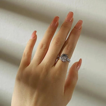 Women Sun and Moon Ring Set – Sparkling Sky Blue Moon & Sun Design, Stackable Engagement Rings for Women