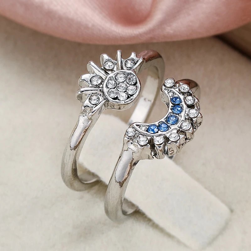 Women Sun and Moon Ring Set – Sparkling Sky Blue Moon & Sun Design, Stackable Engagement Rings for Women