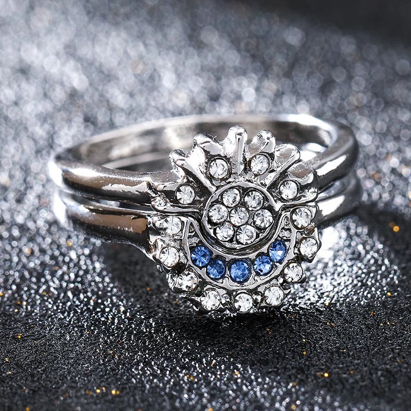 Women Sun and Moon Ring Set – Sparkling Sky Blue Moon & Sun Design, Stackable Engagement Rings for Women