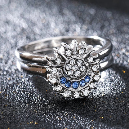Women Sun and Moon Ring Set – Sparkling Sky Blue Moon & Sun Design, Stackable Engagement Rings for Women