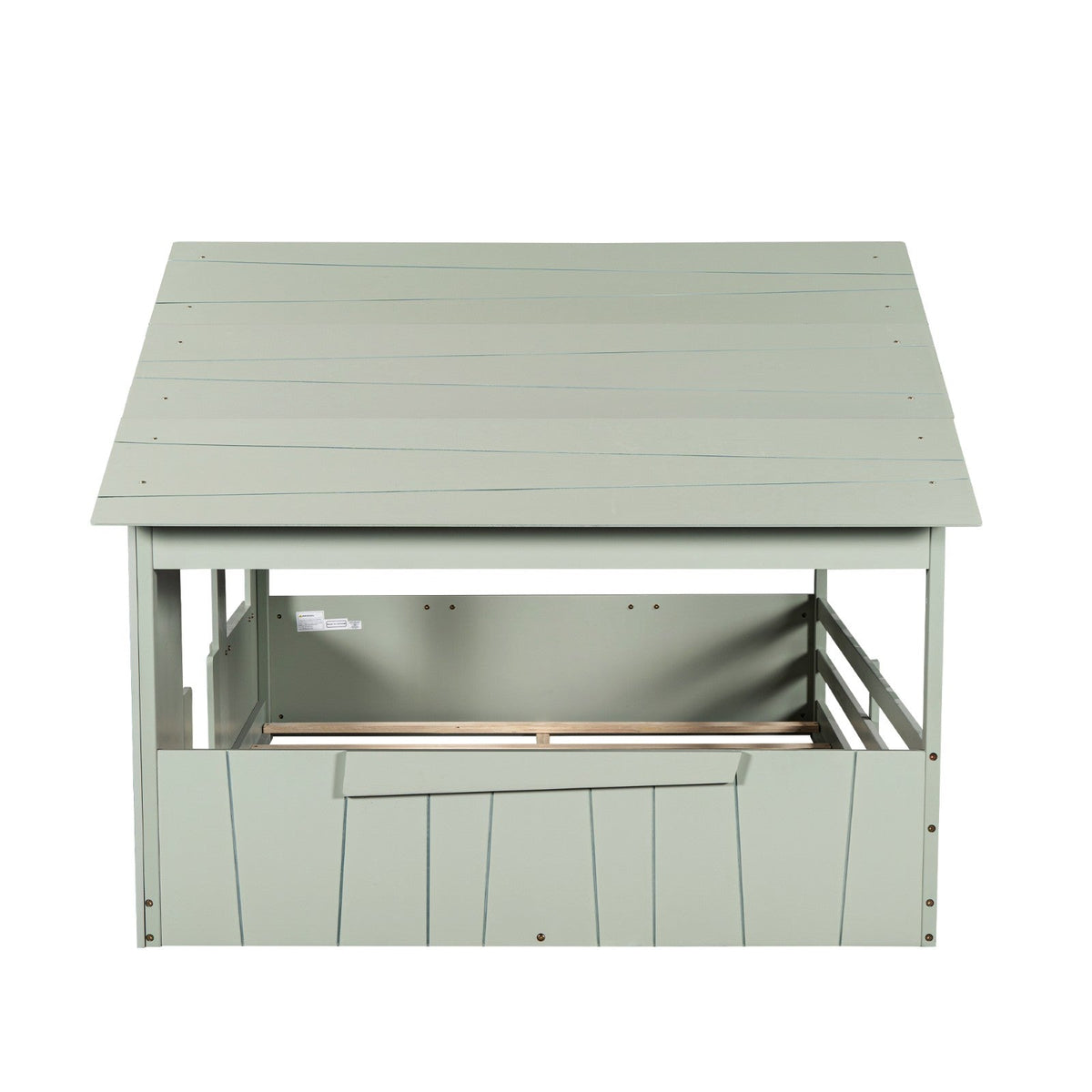 Wood Full-Size House Bed with Roof, Window, and Guardrail Light