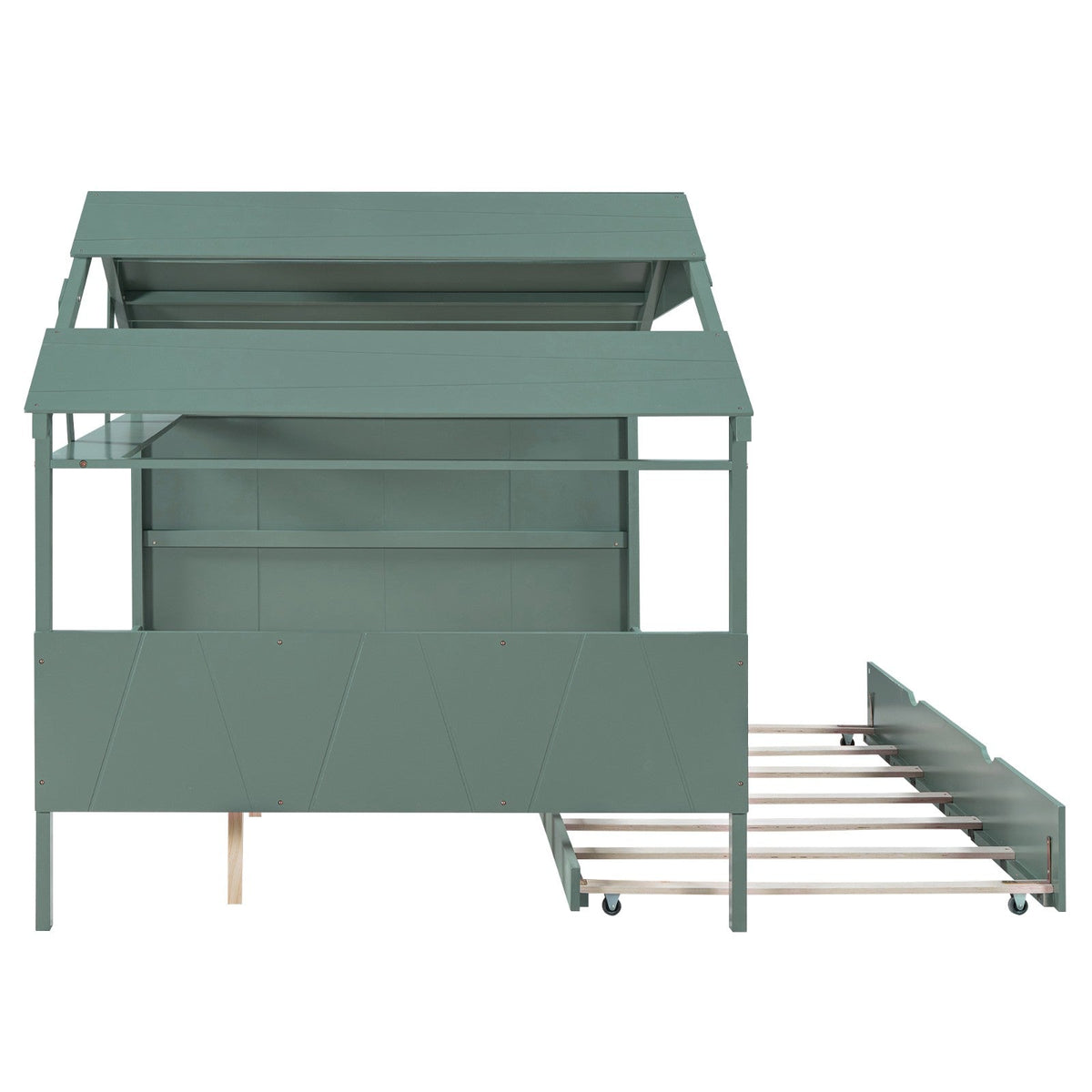 Wood Full Size House Bed with Storage and Twin Size Trundle