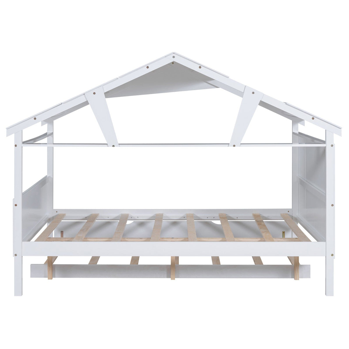 Wood Full Size House Bed with Twin Size Trundle and Storage