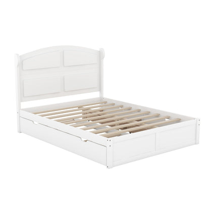 Wood Queen Size Platform Bed with Antique Twin Size Trundle and 2 Drawers