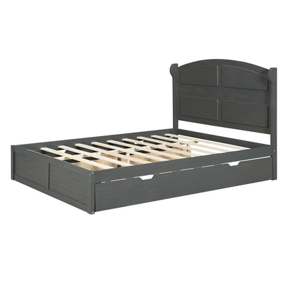 Wood Queen Size Platform Bed with Antique Twin Size Trundle and 2 Drawers