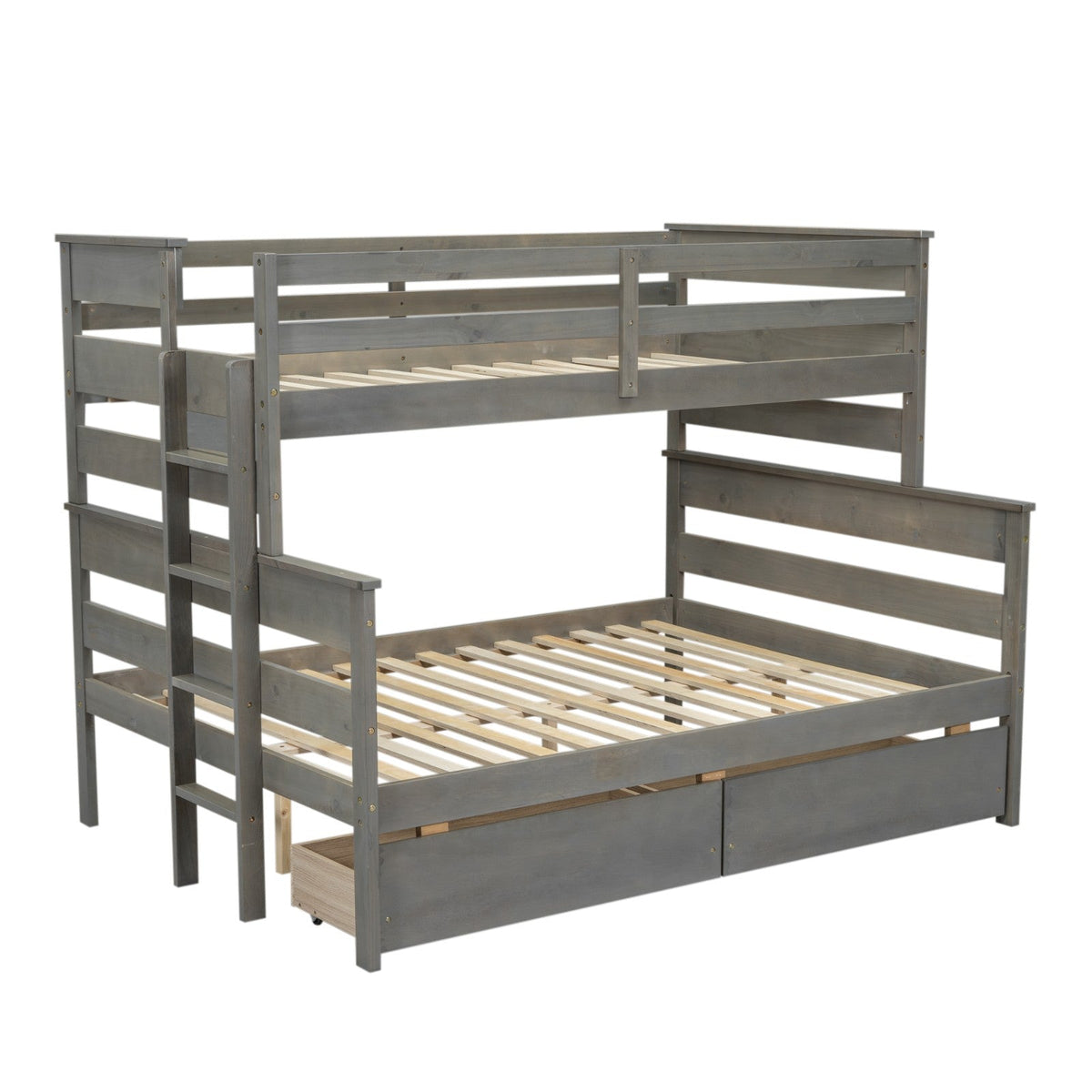 Wood Twin-over-Full Bunk Bed with 2 Drawers