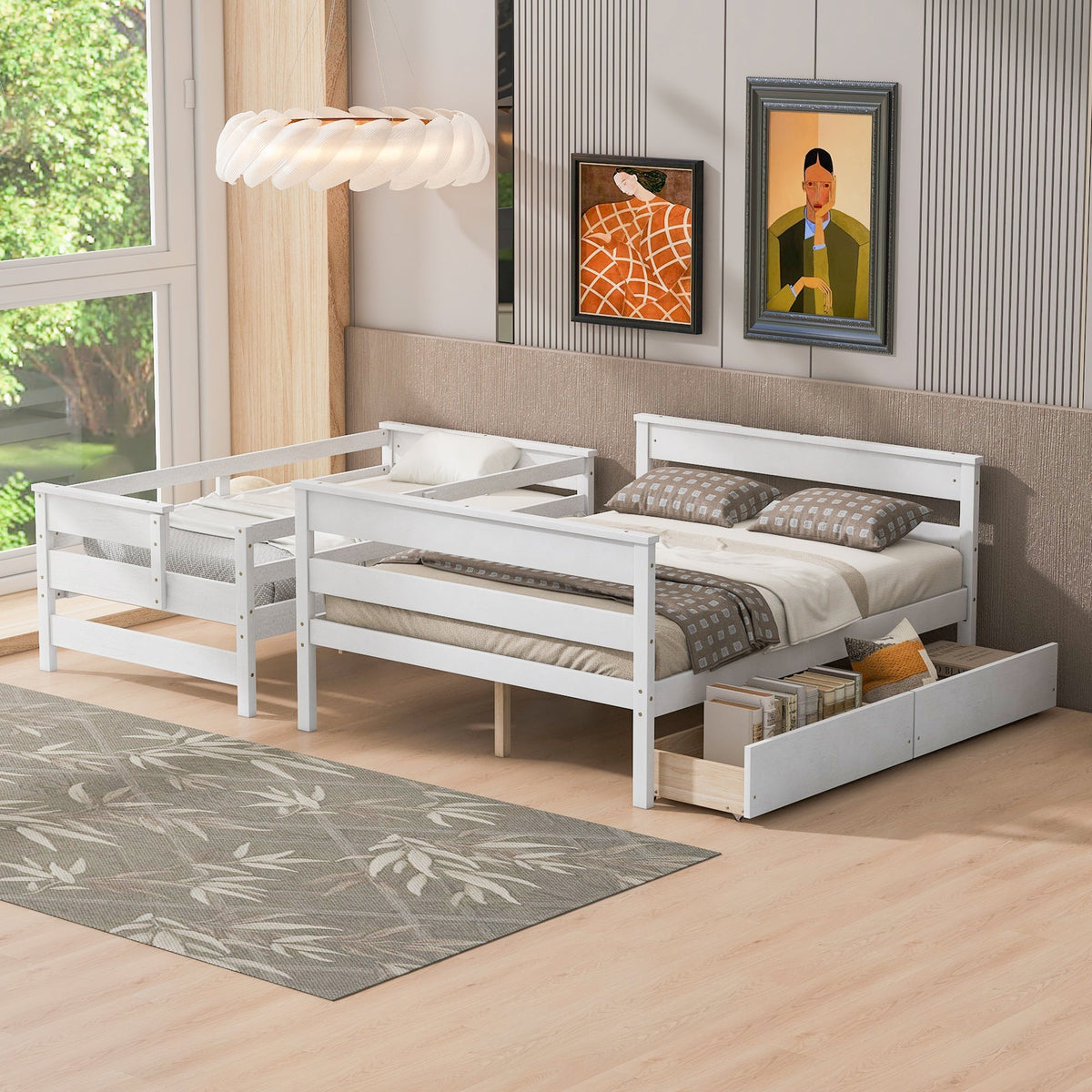 Wood Twin-over-Full Bunk Bed with 2 Drawers