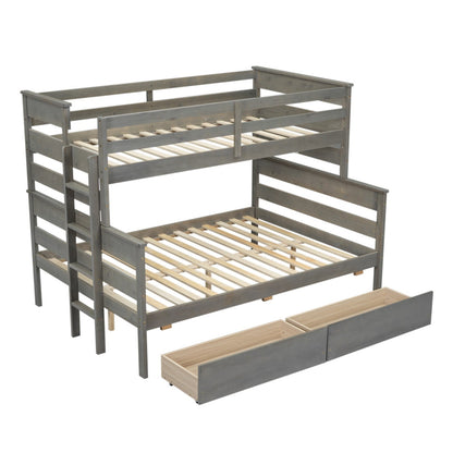 Wood Twin-over-Full Bunk Bed with 2 Drawers