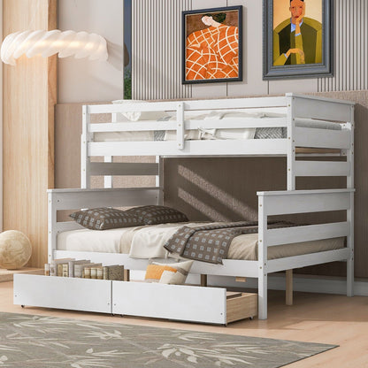 Wood Twin-over-Full Bunk Bed with 2 Drawers