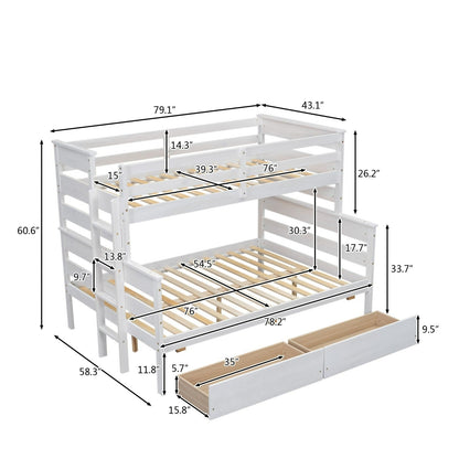 Wood Twin-over-Full Bunk Bed with 2 Drawers
