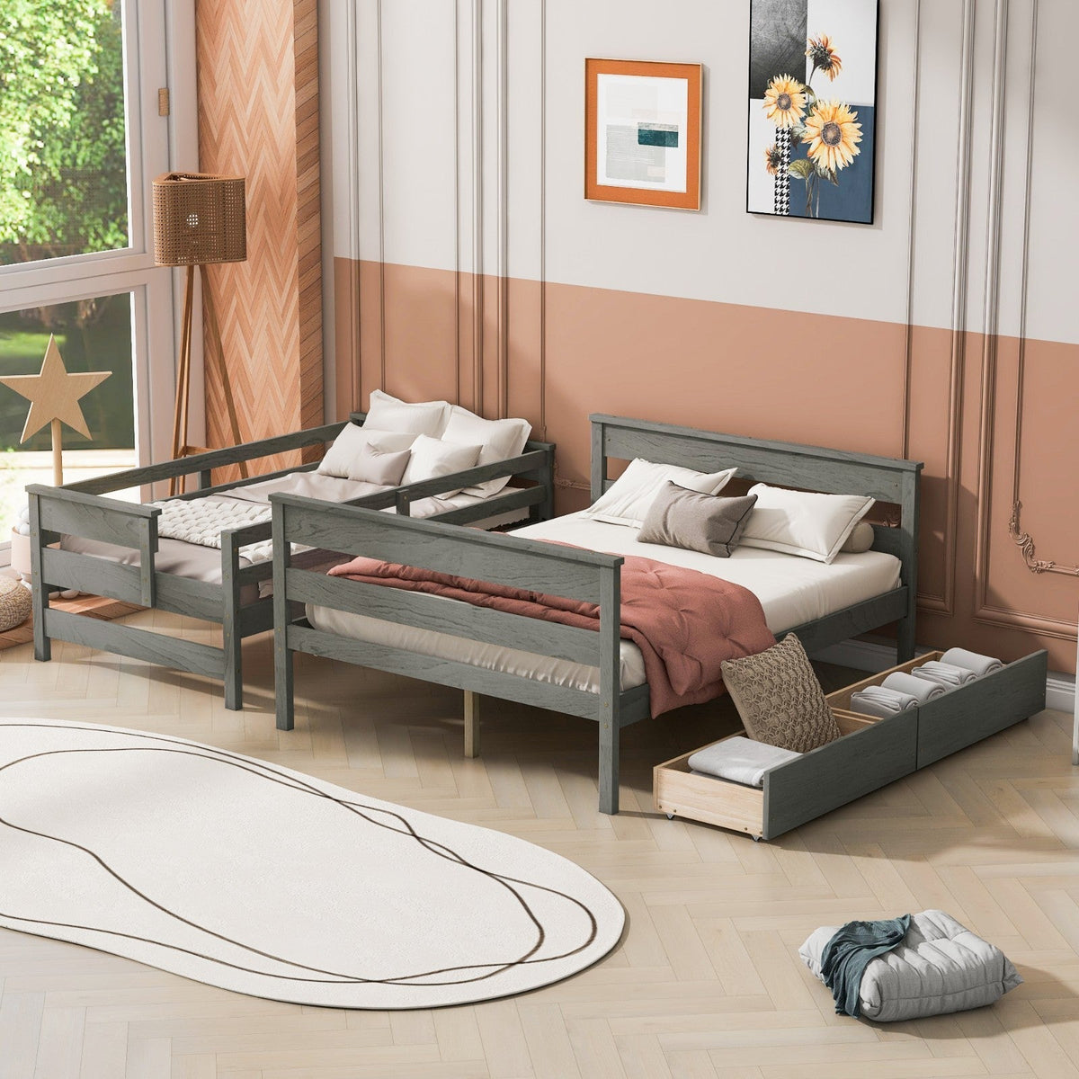Wood Twin-over-Full Bunk Bed with 2 Drawers