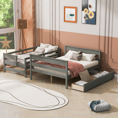 Wood Twin-over-Full Bunk Bed with 2 Drawers