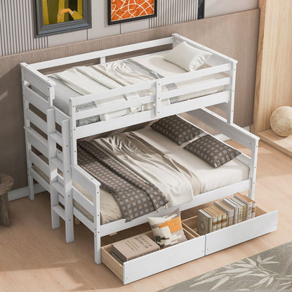 Wood Twin-over-Full Bunk Bed with 2 Drawers