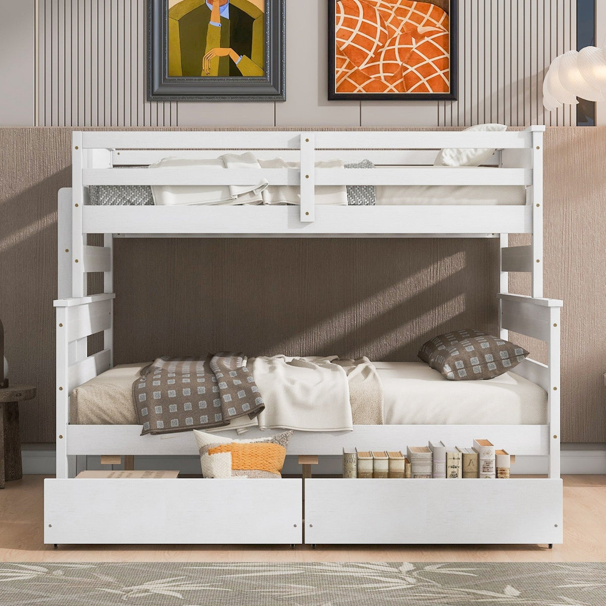 Wood Twin-over-Full Bunk Bed with 2 Drawers