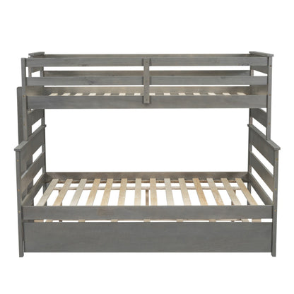 Wood Twin over Full Bunk Bed with Twin Size Trundle