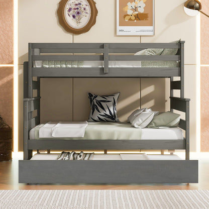 Wood Twin over Full Bunk Bed with Twin Size Trundle