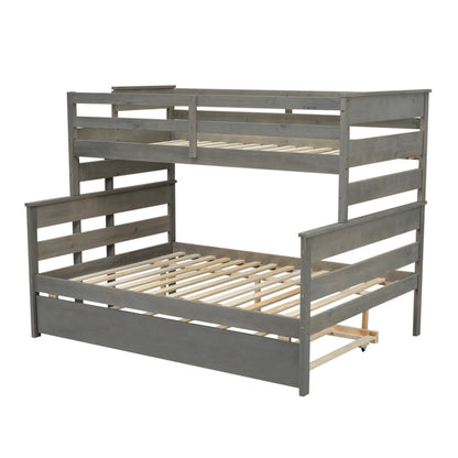 Wood Twin over Full Bunk Bed with Twin Size Trundle