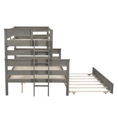 Wood Twin over Full Bunk Bed with Twin Size Trundle