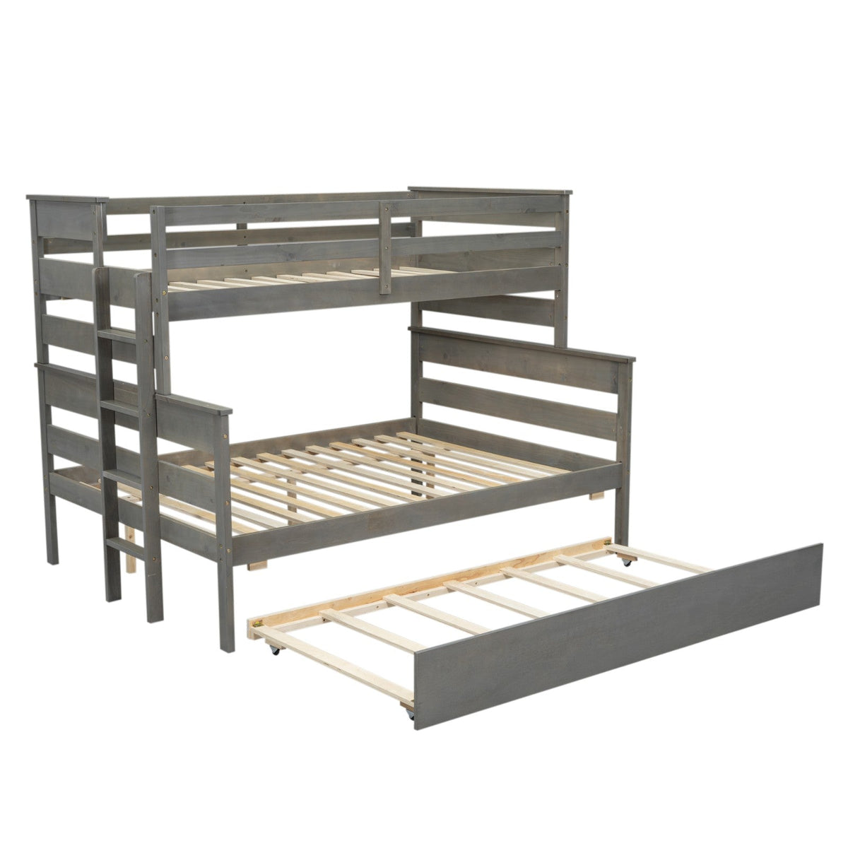 Wood Twin over Full Bunk Bed with Twin Size Trundle
