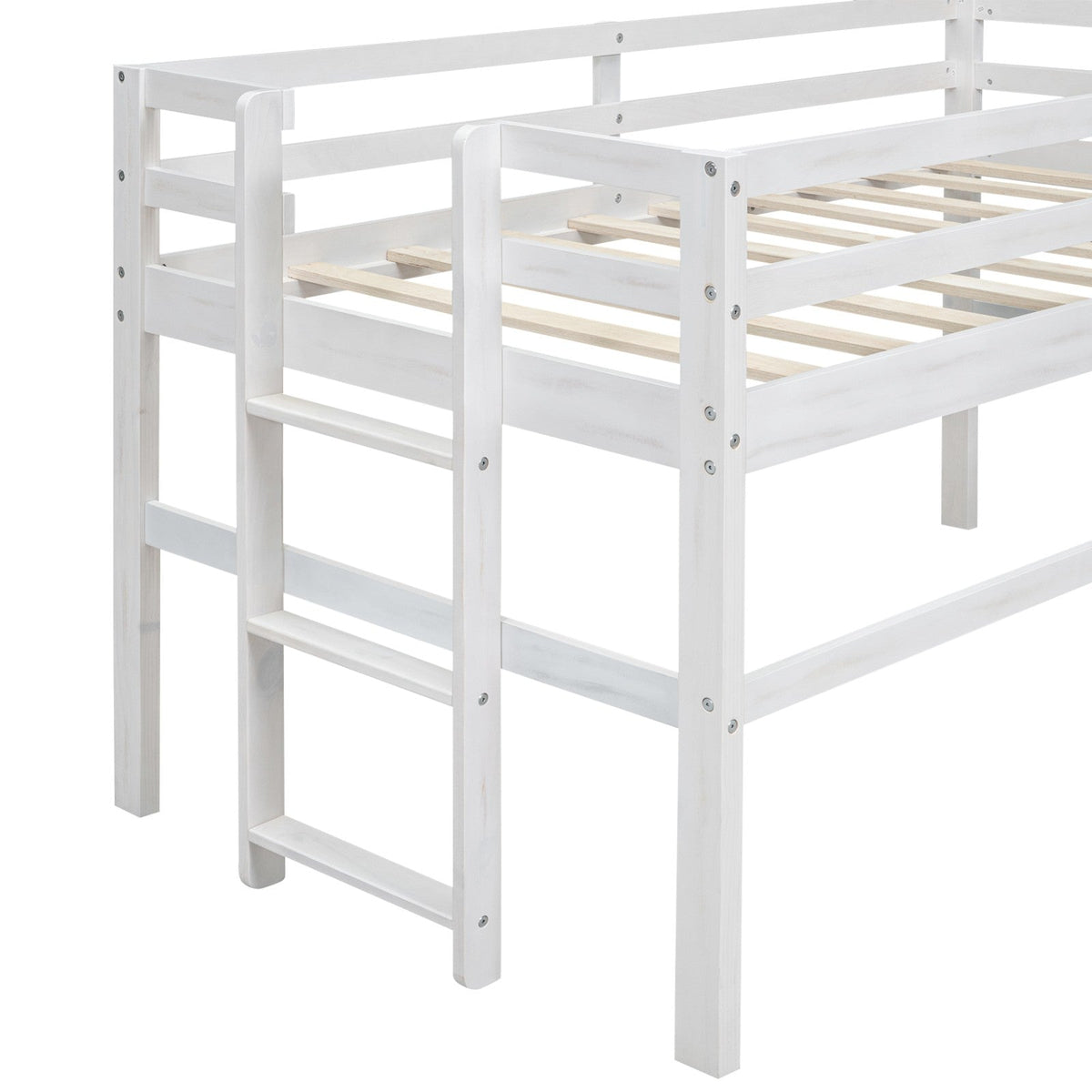 Wood Twin Size Loft Bed with Side Ladder