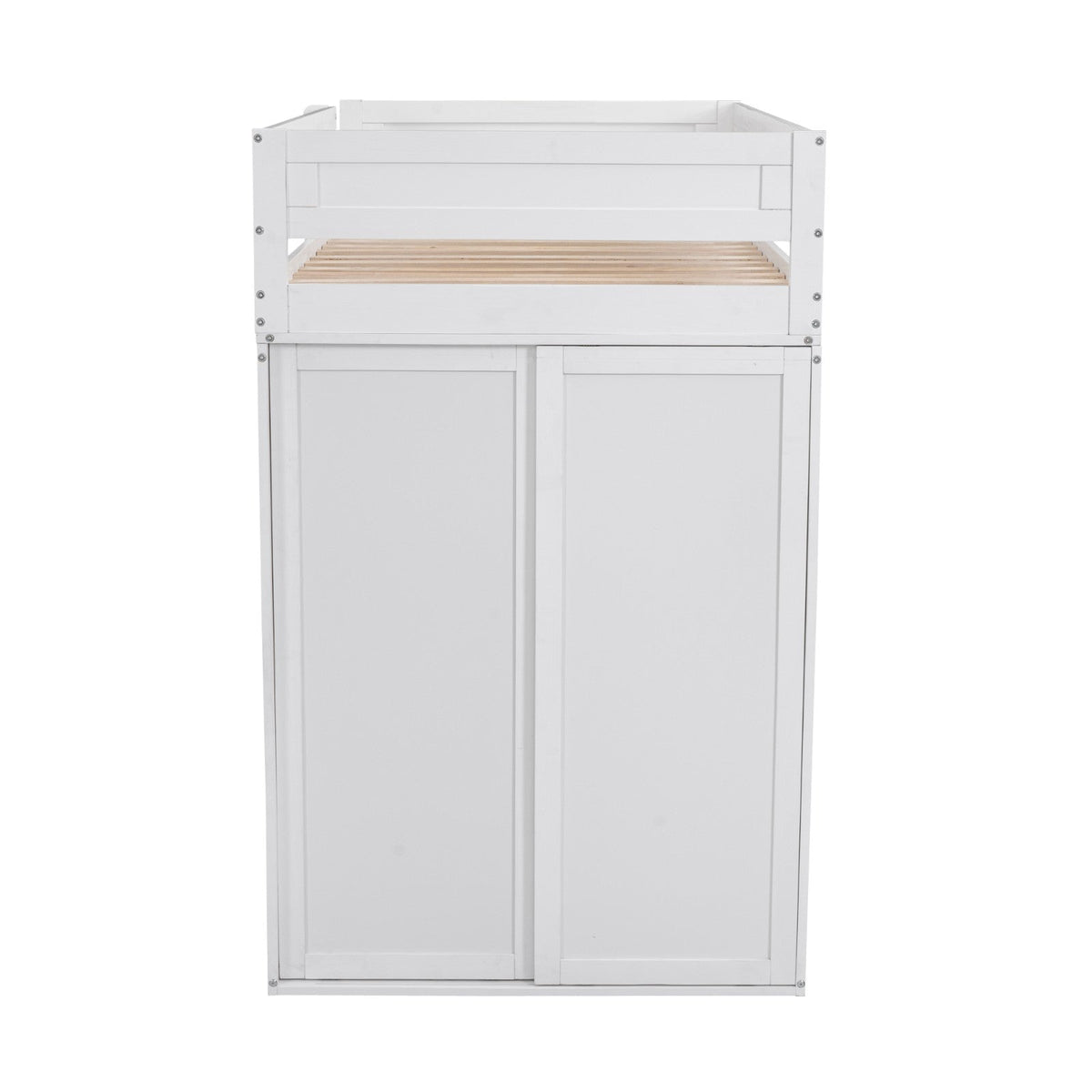 Wood Twin-Size Loft Bed with Wardrobes and 2-Drawer Desk with Cabinet