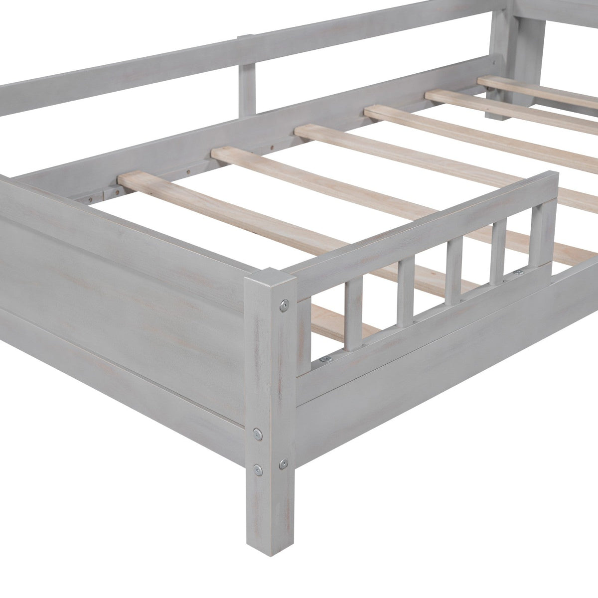 Wood Twin Size Platform Bed with Built-in LED Light, Storage Headboard, and Guardrail