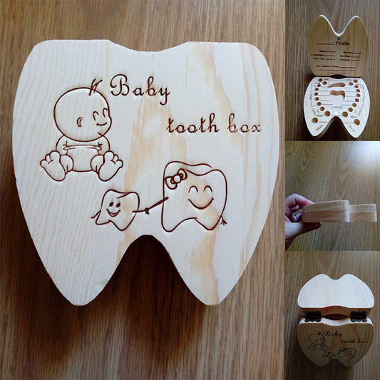 Wooden Baby Tooth Box Organizer Milk Teeth Storage Umbilical Lanugo Save Collect Baby Souvenirs Gifts