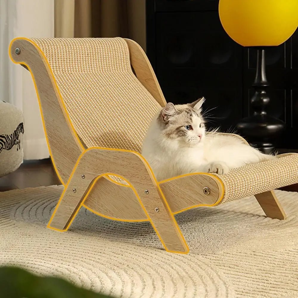 Wooden Cat Lounge Chair – Stylish & Multi-Functional Scratcher for Your Pet, Perfect for Outdoor & Home Relaxation