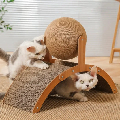 Wooden Cat Scratcher Sphere - 2-in-1 Wooden  Paw Grinding Toy