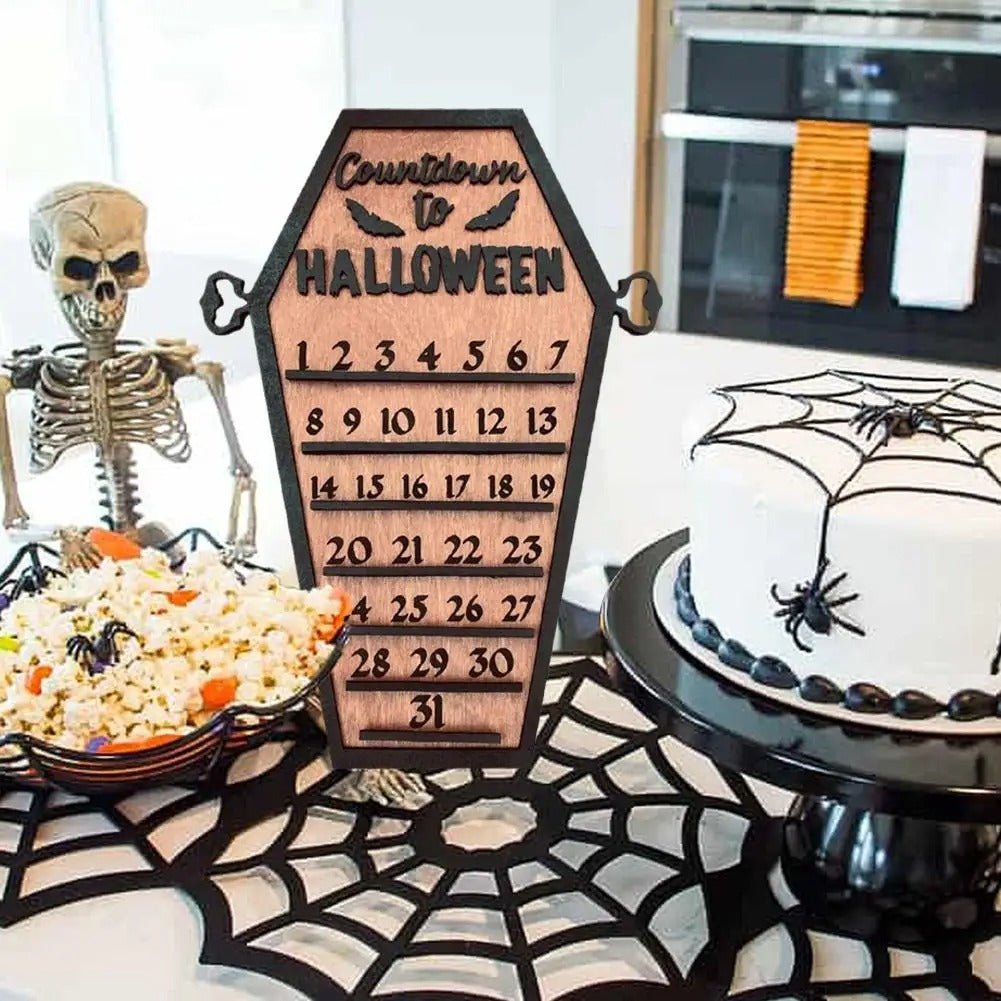 Wooden Halloween Countdown Calendar – Tabletop Wooden Ornament for Spooky Decor