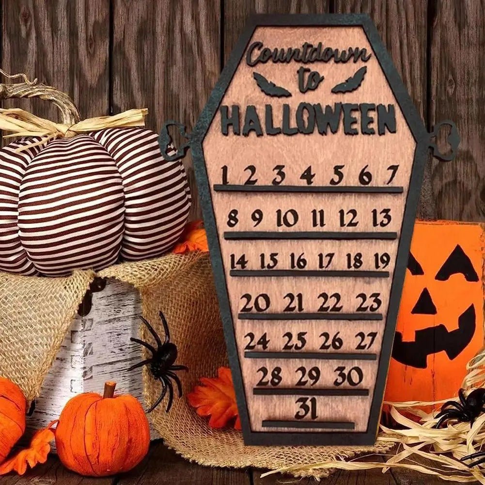 Wooden Halloween Countdown Calendar – Tabletop Wooden Ornament for Spooky Decor