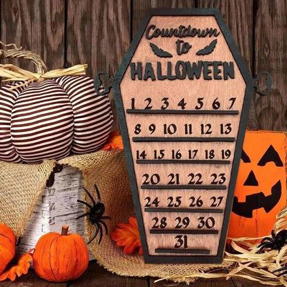 Wooden Halloween Countdown Calendar – Tabletop Wooden Ornament for Spooky Decor