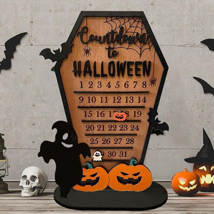 Wooden Halloween Countdown Calendar – Tabletop Wooden Ornament for Spooky Decor