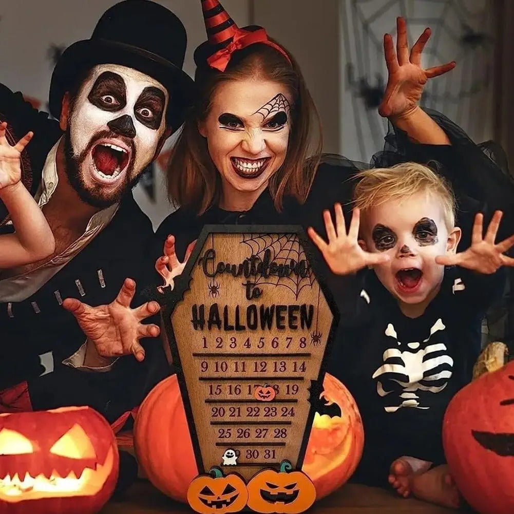 Wooden Halloween Countdown Calendar – Tabletop Wooden Ornament for Spooky Decor
