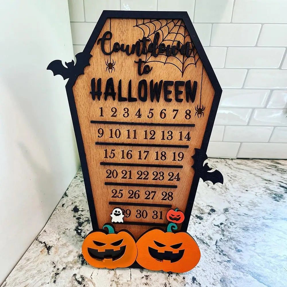 Wooden Halloween Countdown Calendar – Tabletop Wooden Ornament for Spooky Decor