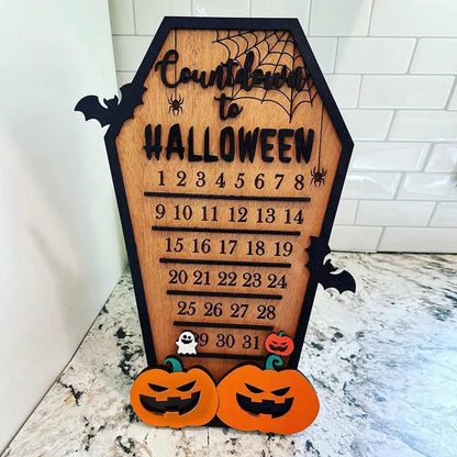 Wooden Halloween Countdown Calendar – Tabletop Wooden Ornament for Spooky Decor
