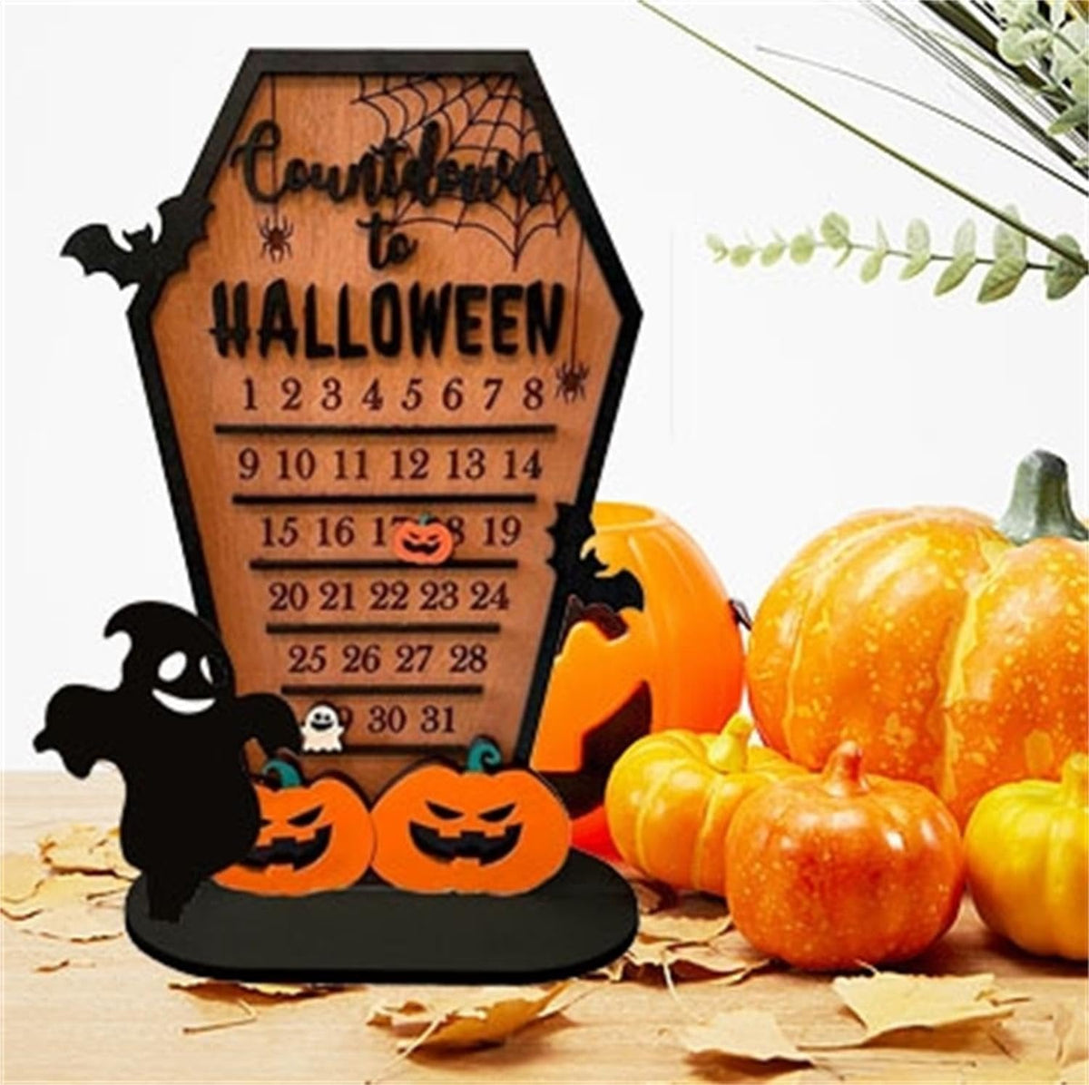 Wooden Halloween Countdown Calendar – Tabletop Wooden Ornament for Spooky Decor