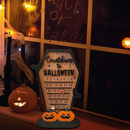 Wooden Halloween Countdown Calendar – Tabletop Wooden Ornament for Spooky Decor