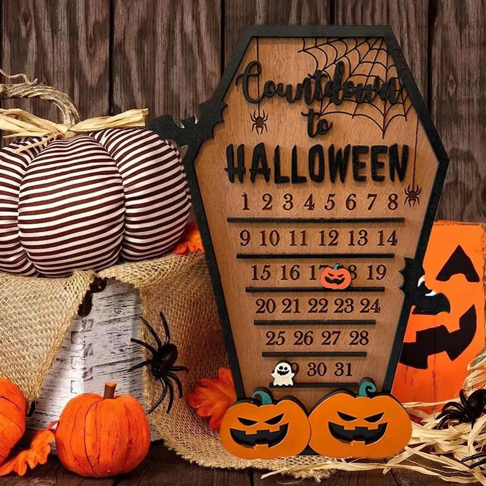Wooden Halloween Countdown Calendar – Tabletop Wooden Ornament for Spooky Decor