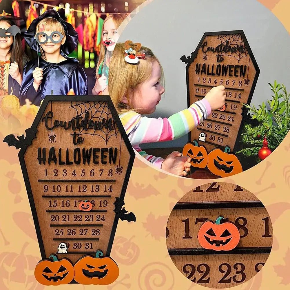 Wooden Halloween Countdown Calendar – Tabletop Wooden Ornament for Spooky Decor