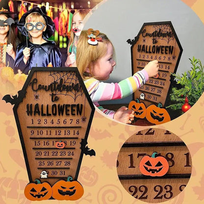 Wooden Halloween Countdown Calendar – Tabletop Wooden Ornament for Spooky Decor