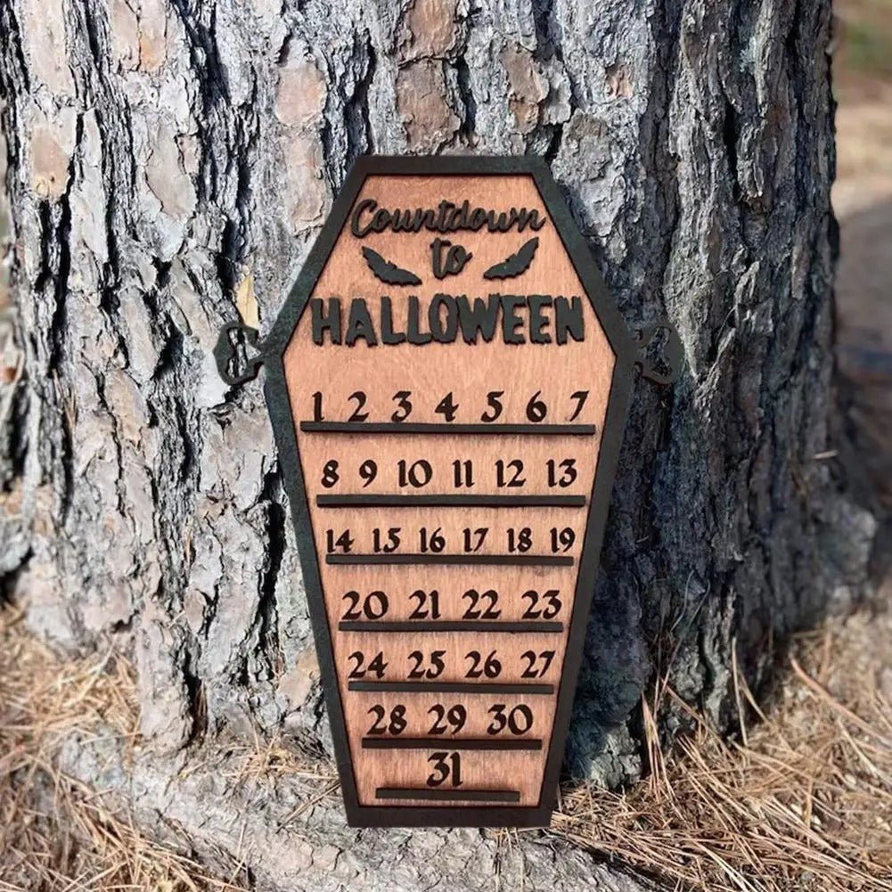 Wooden Halloween Countdown Calendar – Tabletop Wooden Ornament for Spooky Decor