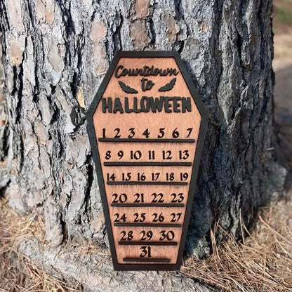 Wooden Halloween Countdown Calendar – Tabletop Wooden Ornament for Spooky Decor