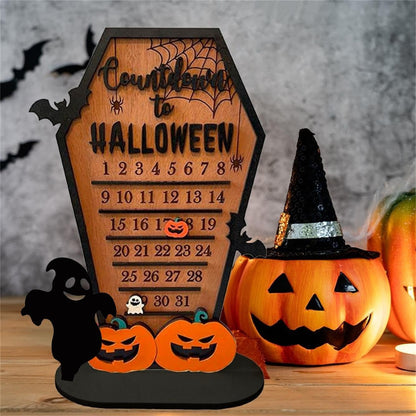 Wooden Halloween Countdown Calendar – Tabletop Wooden Ornament for Spooky Decor