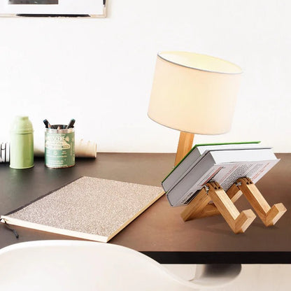 Wooden Robot Table Lamp – Minimalist Bedside Light for Bedroom, Living Room, or Study, Perfect for Dorms and Cozy Reading Nooks