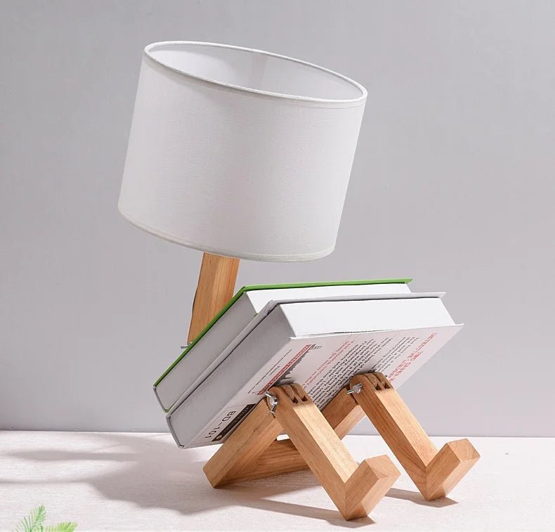 Wooden Robot Table Lamp – Minimalist Bedside Light for Bedroom, Living Room, or Study, Perfect for Dorms and Cozy Reading Nooks